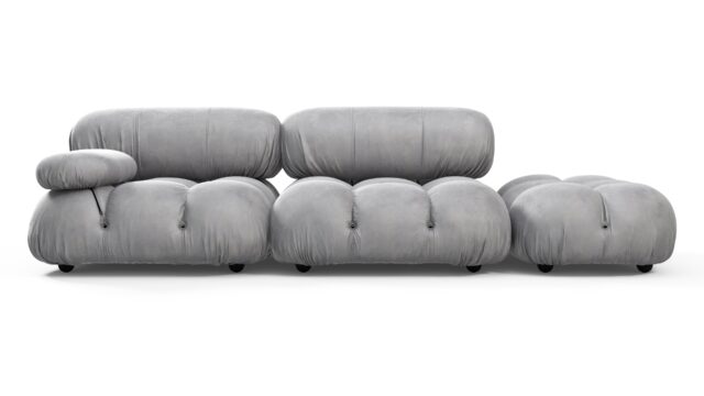 The Bellini – ライトグレーベルベット, オープンエンドソファ（右側）