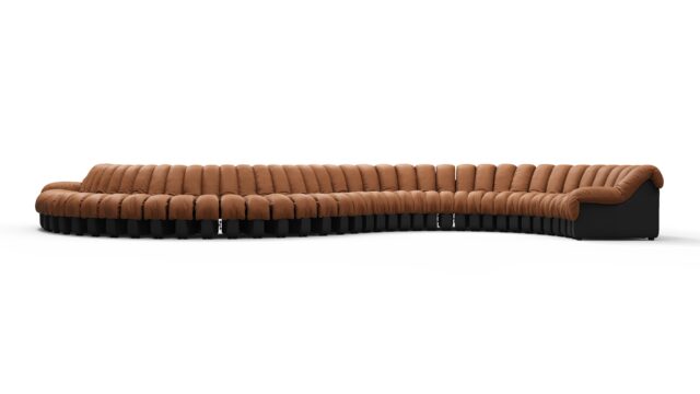 The DS 600 – ビンテージ風のタンとブラックのヴィーガンレザー, カーブドセクショナル