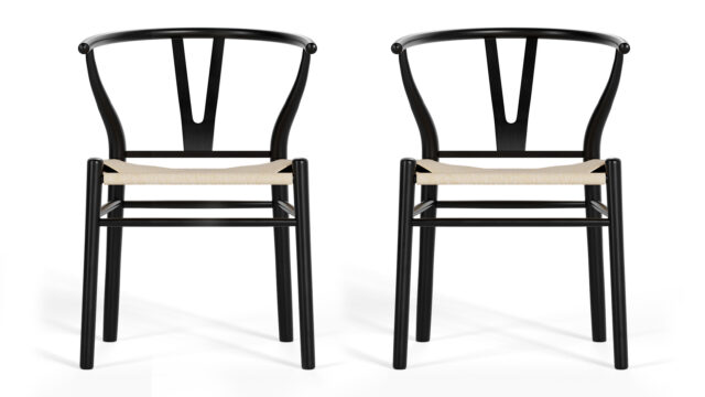 The Wish – 黒色の天然素材シート, メタル ウィッシュ チェアー – 2脚のセット