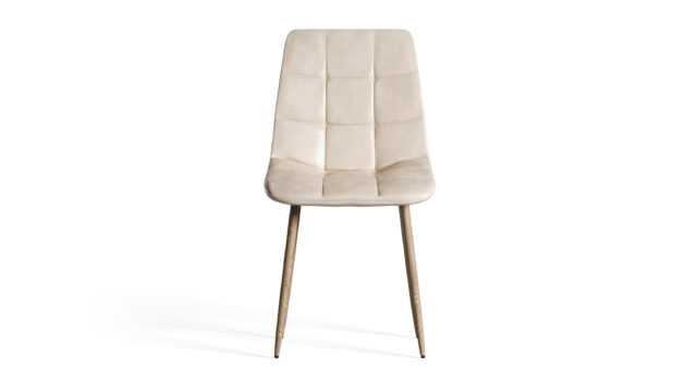 Modern Dining Chair – クリーム色のヴィーガンレザーと人工木製のメタル脚, Wolfgang