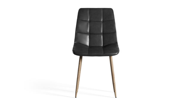 Modern Dining Chair – ブラックヴィーガンレザーと人造木製のメタル脚, Wolfgang
