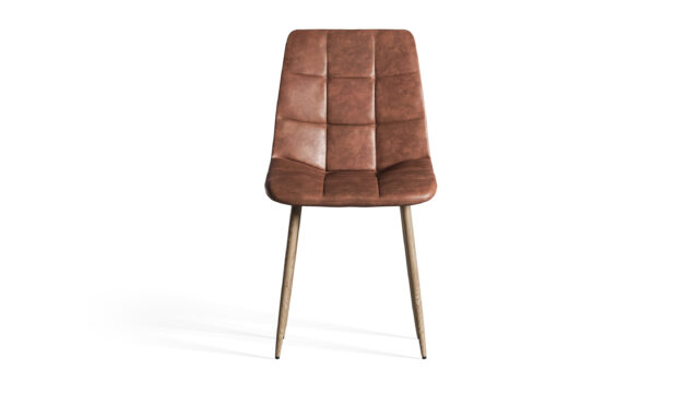 Modern Dining Chair – ブラウンのヴィーガンレザーと人工木製のメタル脚, Wolfgang